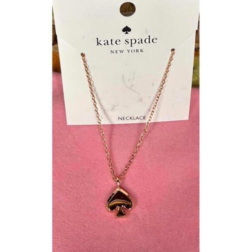 Kate Spade New York Rose Gold Spade Pendant Necklace Classic Logo NWT